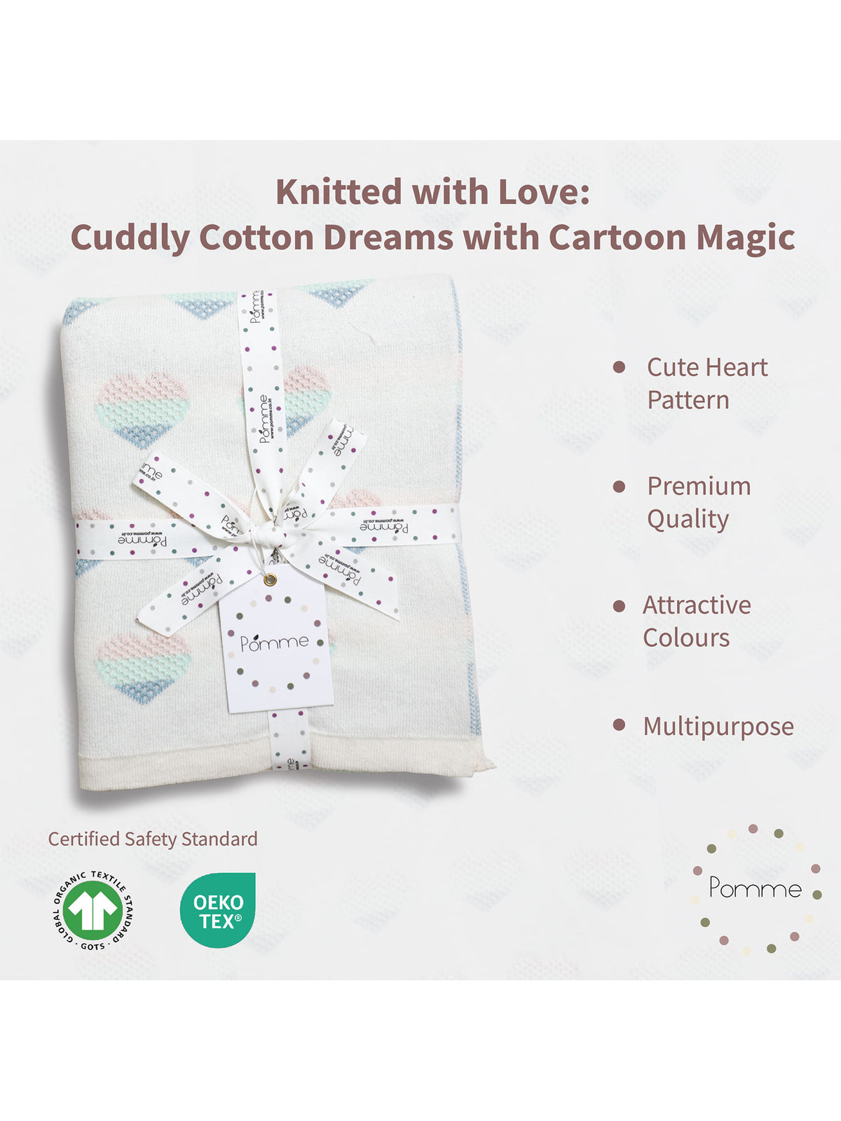 Pomme Cotton Knitted Tiny Sweetheart Baby Blanket (Ivory & Pastels)