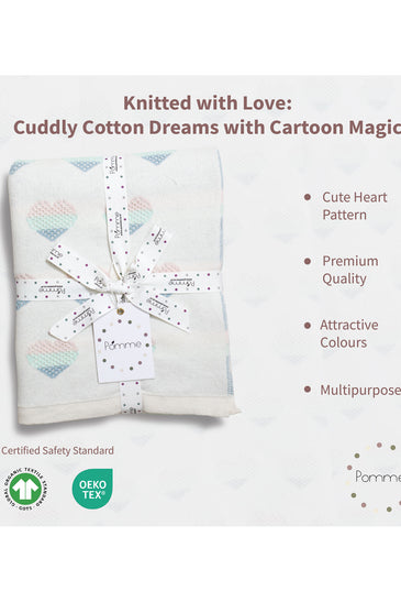 Light Gray Heart Pattern Knitted Baby Blanket