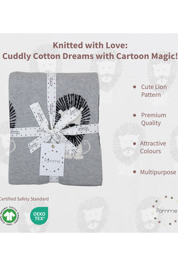 Gray Lion Knitted Baby Blanket