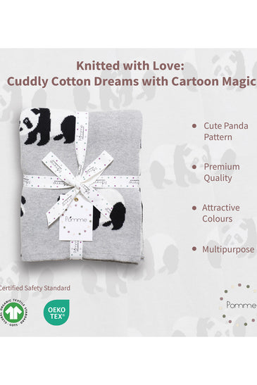 Gray Panda Pattern Knitted Baby Blanket