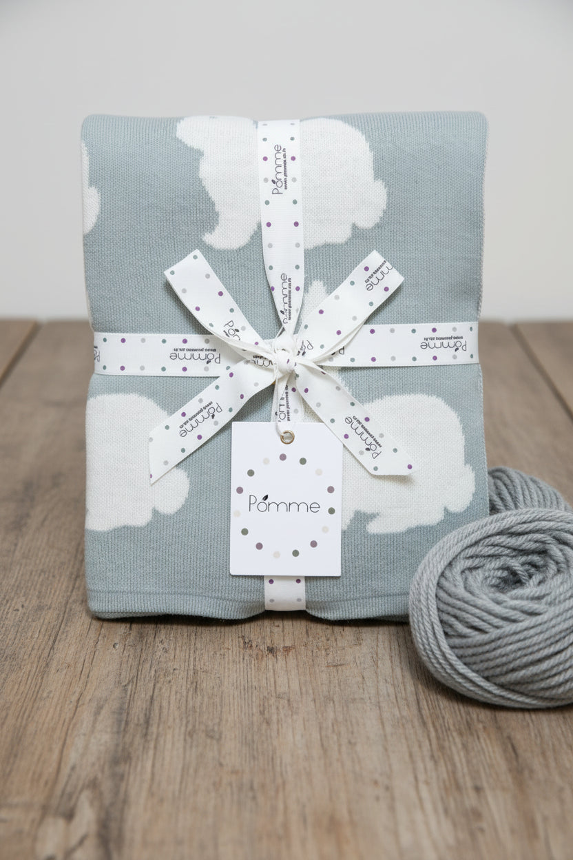 Pomme Cotton Knitted Rabbit Baby Bkanket (Grey & Ivory)