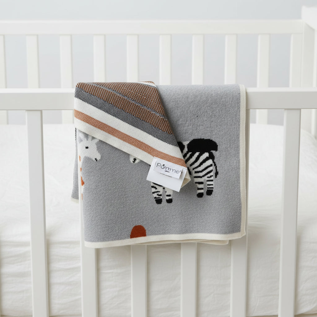 Pomme Little Zoo Baby Blanket (Light Grey)