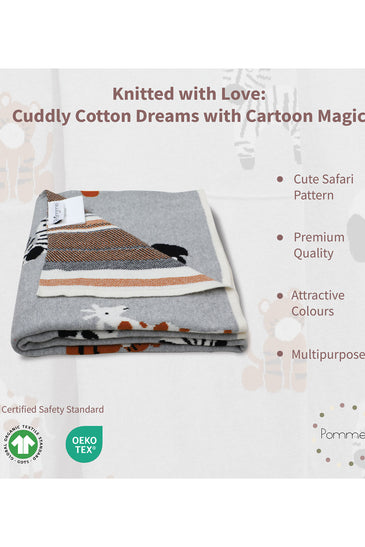 Animals Light Gray Knitted Baby Blanket