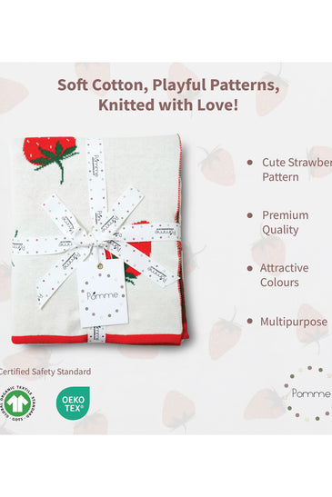 Strawberry Pattern Knitted Baby Blanket