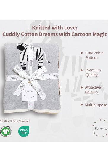 Gray Zebra Pattern Knitted Baby Blanket